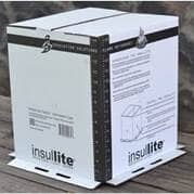 Picture oof a box that insulite is shipped in. Product is a fire-retardant light cover to safely insulate around recessed lights.  