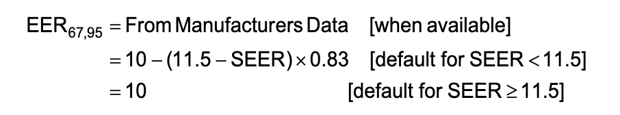 Equation showing EER and SEER comparison. Equation showing EER and SEER comparison.