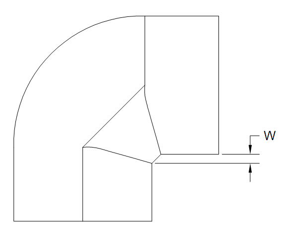 Diagram locating the "W" dimension on a sweep elbow.