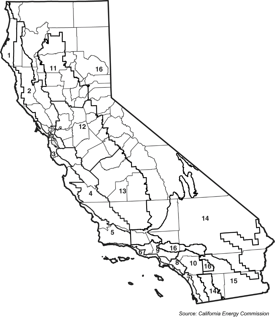Image showing the state of California and its climate zones
