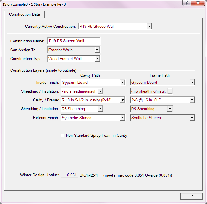 Example construction data tab Example construction data tab