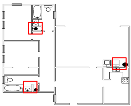 Figure 11 71: Point-of-Use Distribution System, where three water heaters are installed close to the use points