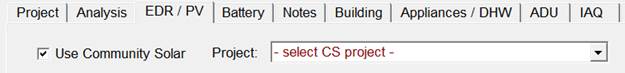 Community solar checkbox and associated drop down menu.